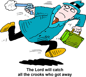 Justice Pursuit Cartoon - Detective Chasing Crooks with Gun and Briefcase