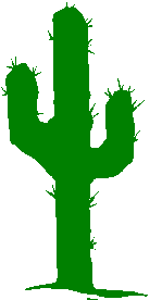 A stylized green saguaro cactus with three arms and spines, set against a white background.