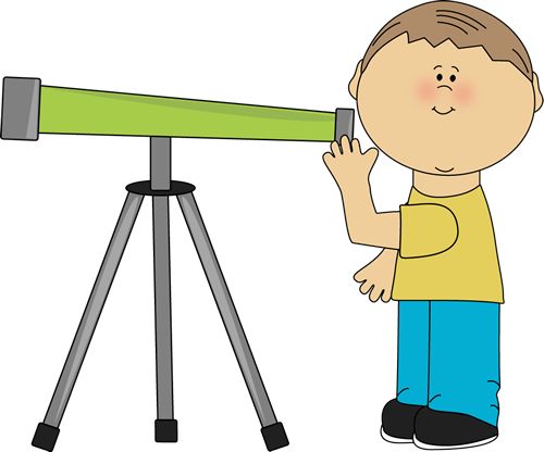 Boy looking through a telescope. 