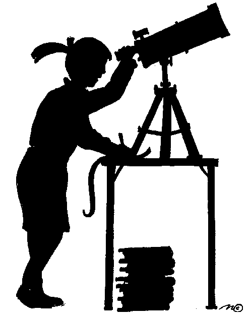 silhouette of girl looking through telescope 