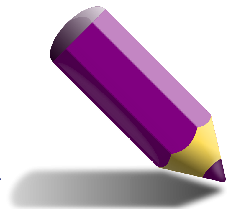 Purple pencil with yellow tip and eraser, angled on black background