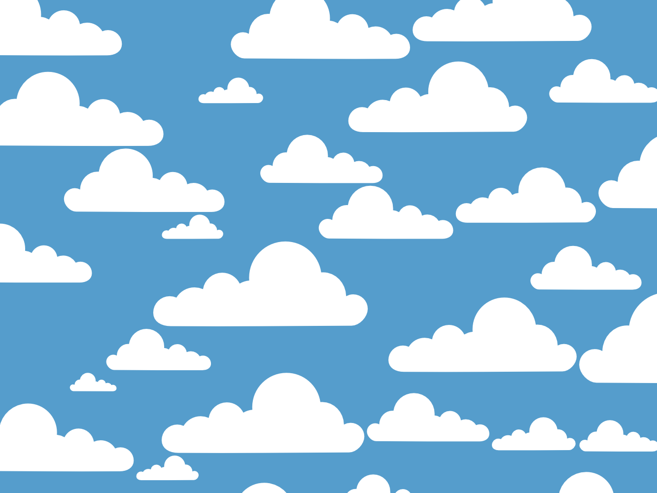 Blue sky with scattered white cartoon-style clouds in a seamless pattern.