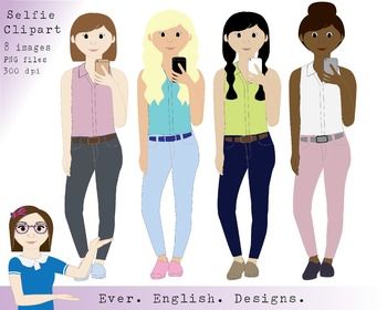 Diverse Selfie Clipart for Educational and Social Media Use