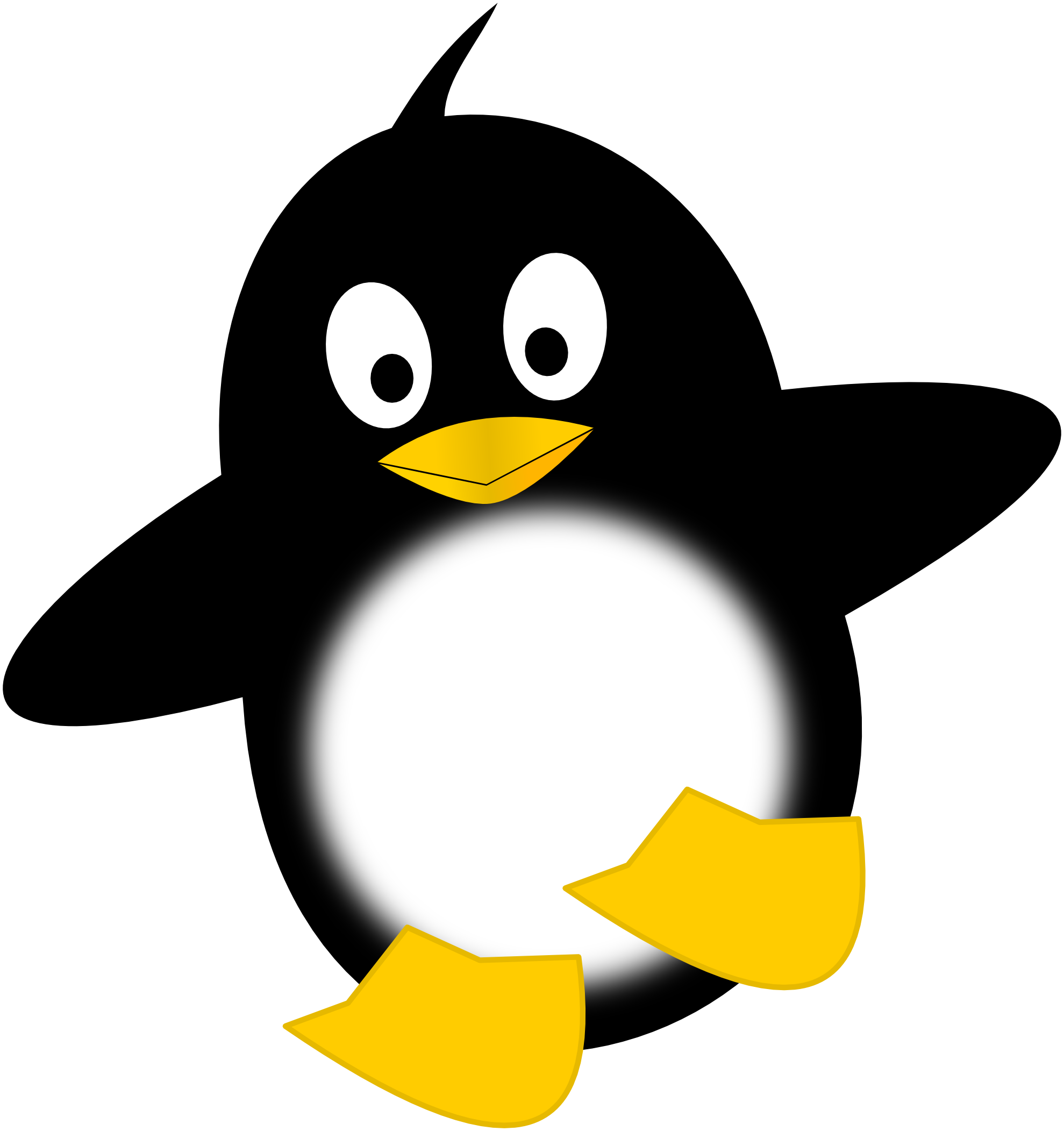 Tux the Linux penguin mascot, black and white with yellow beak and feet, waving cheerfully.