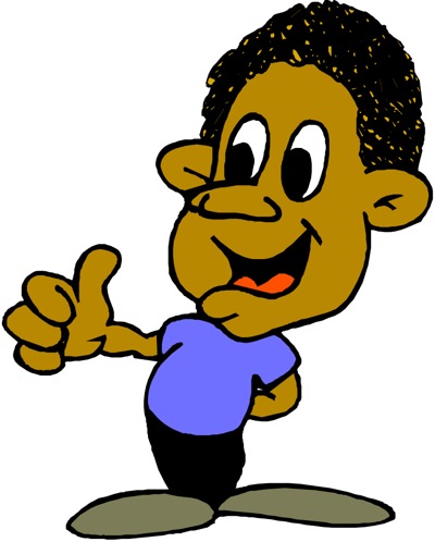 cheerful cartoon boy with curly hair giving a thumbs-up gesture