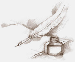 Quill Pen and Inkwell Sketch - Classic Writing Tools Illustration