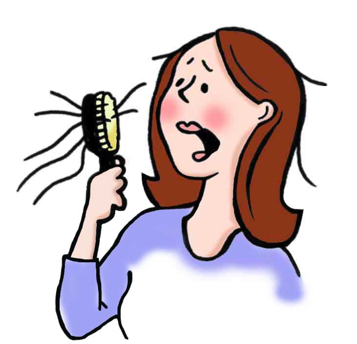 Woman shocked while brushing tangled, damaged hair with broken strands caught in brush