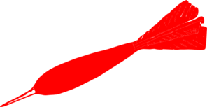 A bright red dart with a pointed tip and fletching, isolated on a black background.