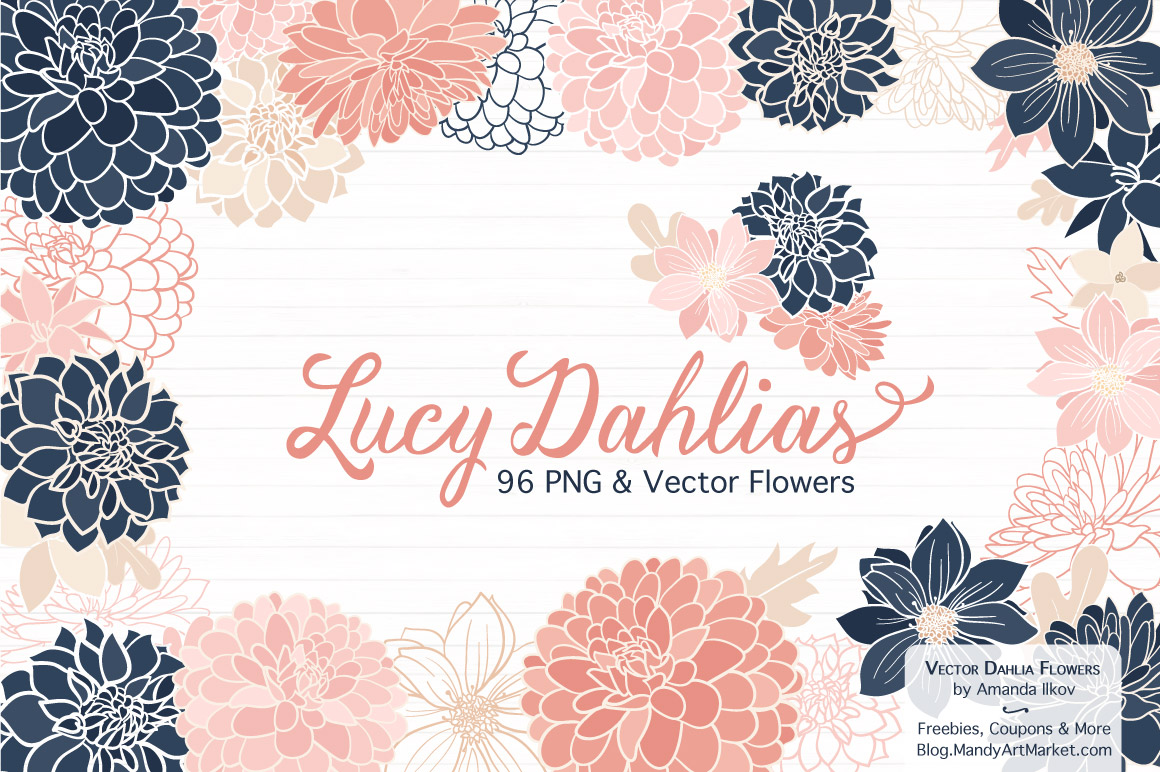 Lucy Floral Dahlias Clipart in Navy , Blush by Amanda Ilkov