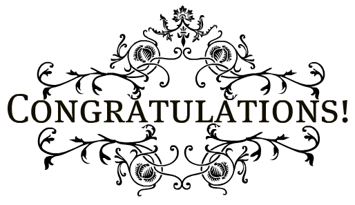 Elegant black-and-white ornate floral frame with "CONGRATULATIONS!" in bold serif font, suitable for formal celebration announcements.