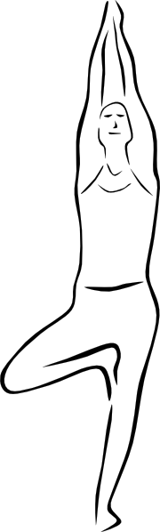 Person performing Tree Pose (Vrksasana) yoga stance, balancing on one leg with arms raised overhead.