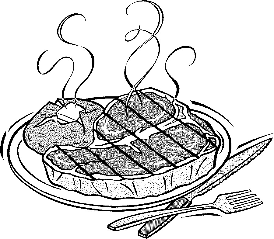 Grilled steak with grill marks, steaming hot, served with a baked potato and cutlery on a plate.