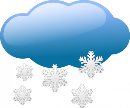 Blue cloud with white snowflakes falling, representing snowy weather conditions.