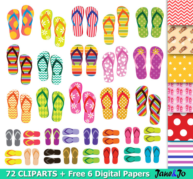72 Flip-Flop Clipart + 6 Digital Papers - Free Download by Jane & Jo
