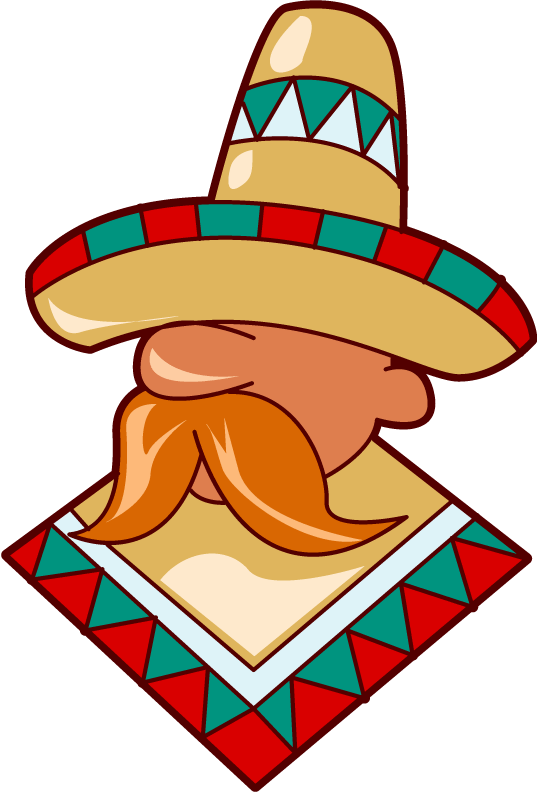 Cartoon illustration of a man with a mustache wearing a colorful sombrero and poncho.
