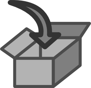 Arrow pointing down into an open cardboard box, symbolizing delivery or package arrival.