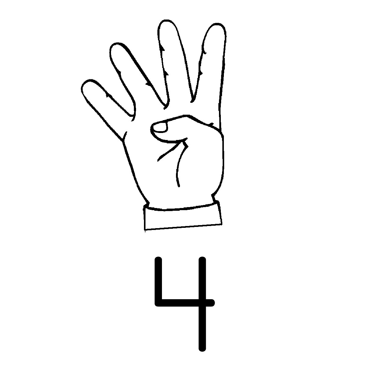 Четыре пальчика. Цифры на пальцах для детей. Цифра 4. Цифра 4 картинка для детей. Цифры для раскрашивания пальцами.