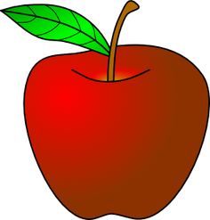 A vibrant red apple with a green leaf and brown stem, illustrated in a clean vector style.