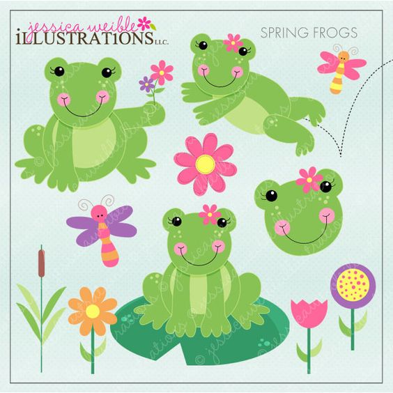 Spring Frogs clipart set comes with 12 cute graphics including: 2 