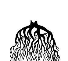 Black-and-white stylized illustration of a plant’s root system spreading outward from a central base.