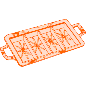 Orange illustrated serving tray with three compartments and star-shaped patterns, featuring dual side handles.