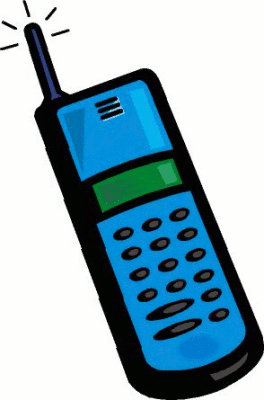 Blue retro mobile phone with extended antenna and numeric keypad, cartoon-style illustration.