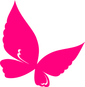 Vibrant pink butterfly silhouette with outstretched wings against a black background.