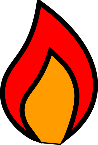 Stylized red and orange flame icon with black outline on transparent background.