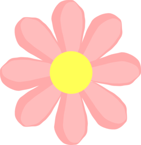 A stylized pink daisy with a bright yellow center on a transparent background.