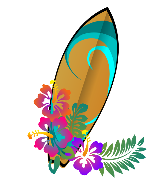 Tropical Surfboard Design - Hibiscus & Palm Leaf Art for Beach Themes