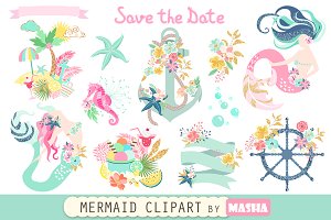 Mermaid clipart Photos, Graphics, Fonts, Themes, Templates 