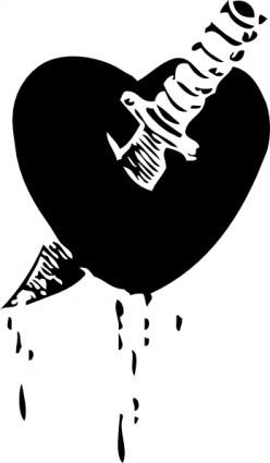 A black heart pierced by a dagger with blood dripping, symbolizing heartbreak or emotional pain.