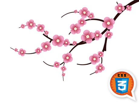 Cherry Blossom Branch with CSS3 Logo - Web Design Illustration
