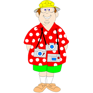 Cartoon Tourist with Cameras - Travel Illustration for Websites & Blogs