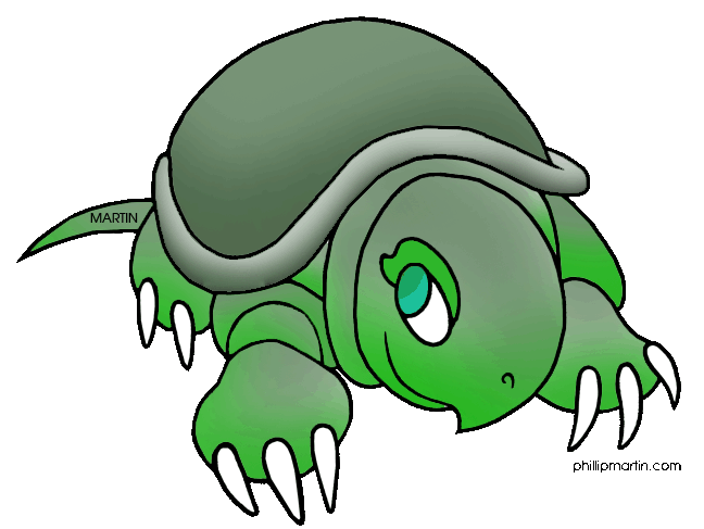 A cute green cartoon turtle with large blue eyes, sharp white claws, and a friendly expression, drawn in vibrant vector style.