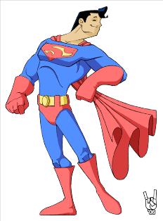 Classic Superman cartoon character standing confidently in blue suit with red cape and S-shield.