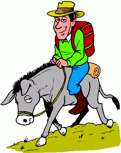 Hiker Riding a Donkey - Adventure Travel Illustration