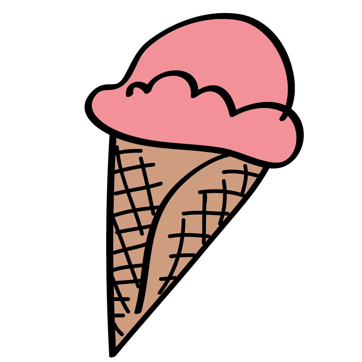 Strawberry Ice Cream Cone Illustration - Sweet Treat Clipart