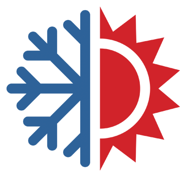 Blue and red split-screen graphic with wavy vertical divider