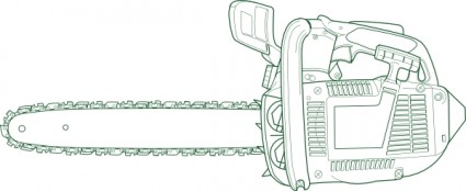 Line drawing of a gas-powered chainsaw with bar, chain, handle, and engine housing.