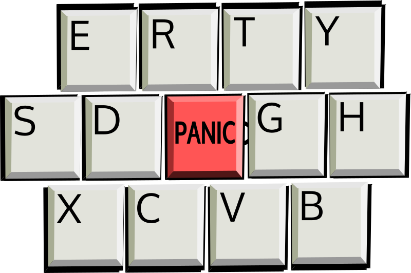 A QWERTY keyboard layout with a red "PANIC" key centered on the home row.