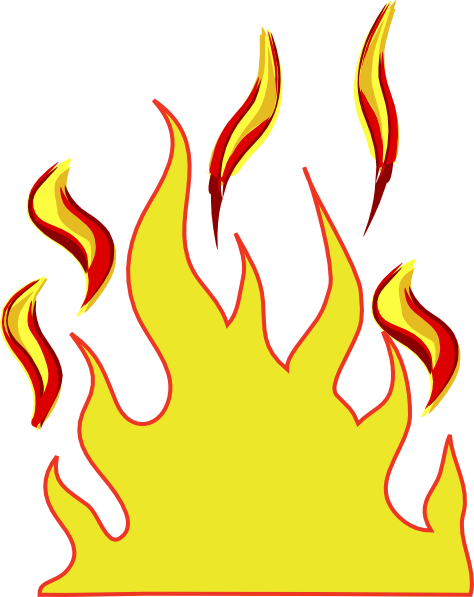 Bright yellow and red stylized flame illustration with dynamic upward tongues of fire on white background.