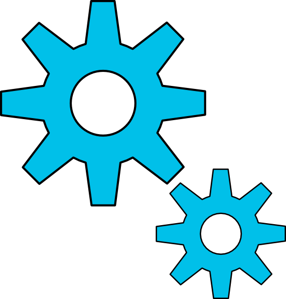 Two blue interlocking gears, one large and one small, symbolizing system integration or mechanical coordination.