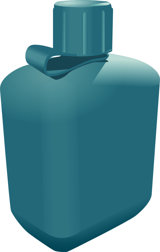 Teal military-style canteen with screw-top cap and carrying strap, isolated on white background.