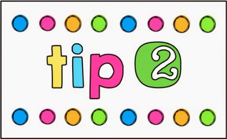 Colorful "tip 2" graphic with playful letters, number in green circle, and rainbow dots bordering top and bottom.