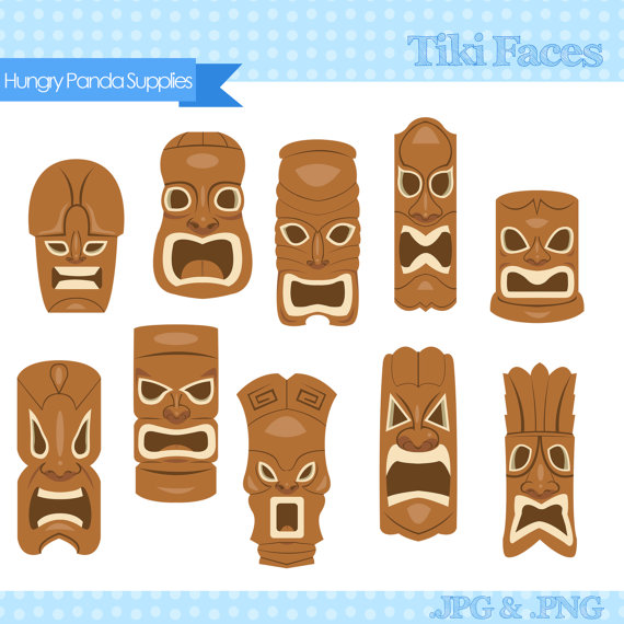 Tiki Mask Clipart tiki faces clipart tiki by HappilyAfterDesigns 