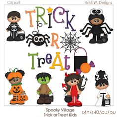 Spooky Village Trick or Treat Kids Clipart - Halloween Graphics for Teachers & Designers