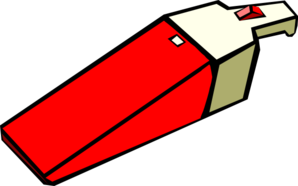 Red and white handheld vacuum cleaner illustration on black background.
