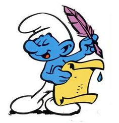 Smurf Writing with Feather Quill - Classic Cartoon Illustration