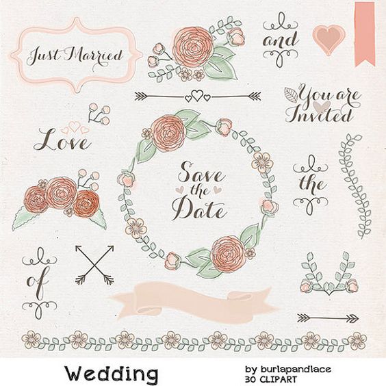 Elegant Wedding Clipart Collection - Floral & Calligraphic Design Elements